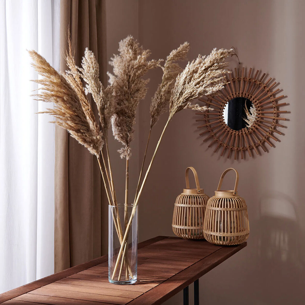 Deco Pampas Yapay Çiçek - Bej - 90x20 cm