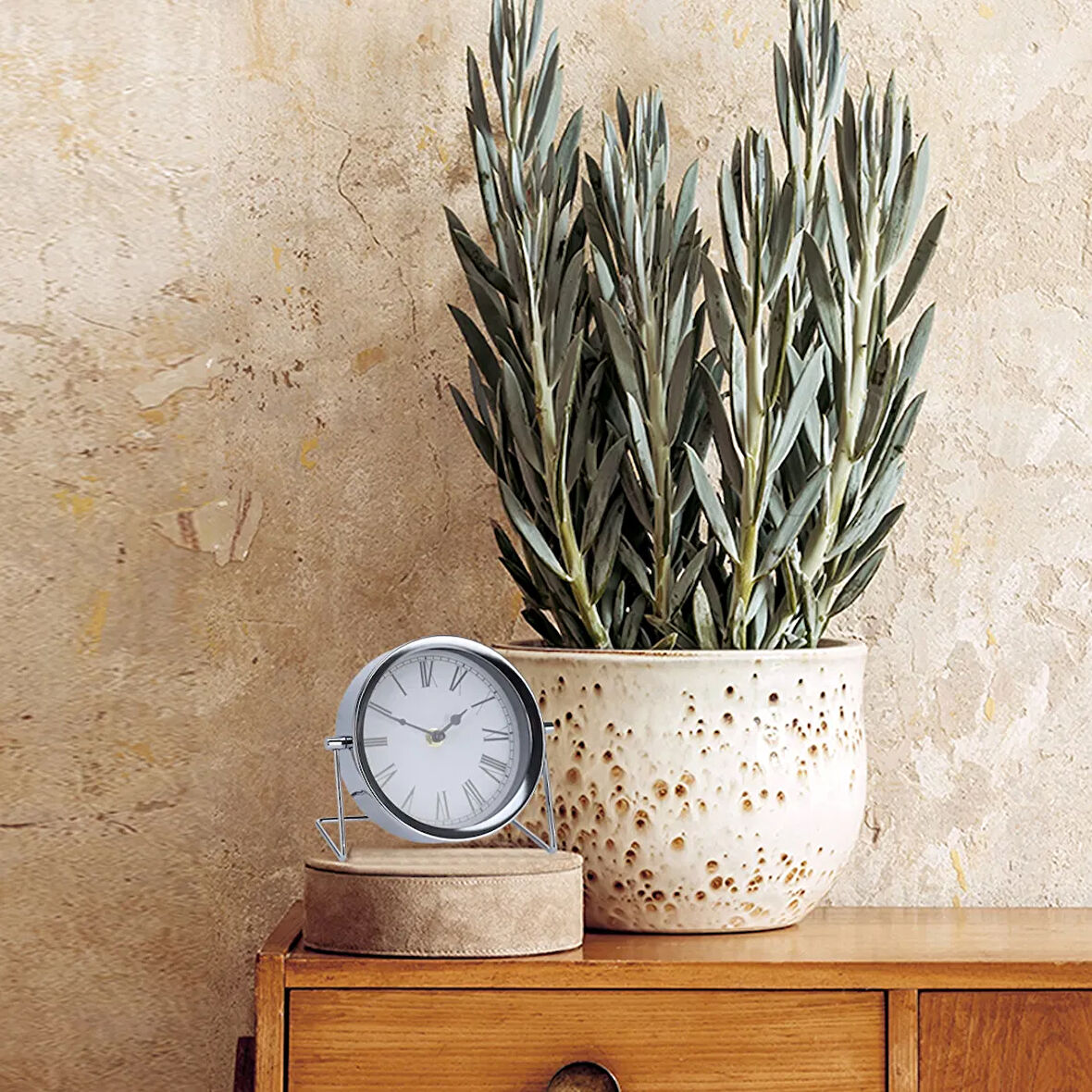 Dekoratif Metal Masa Saati - Gri