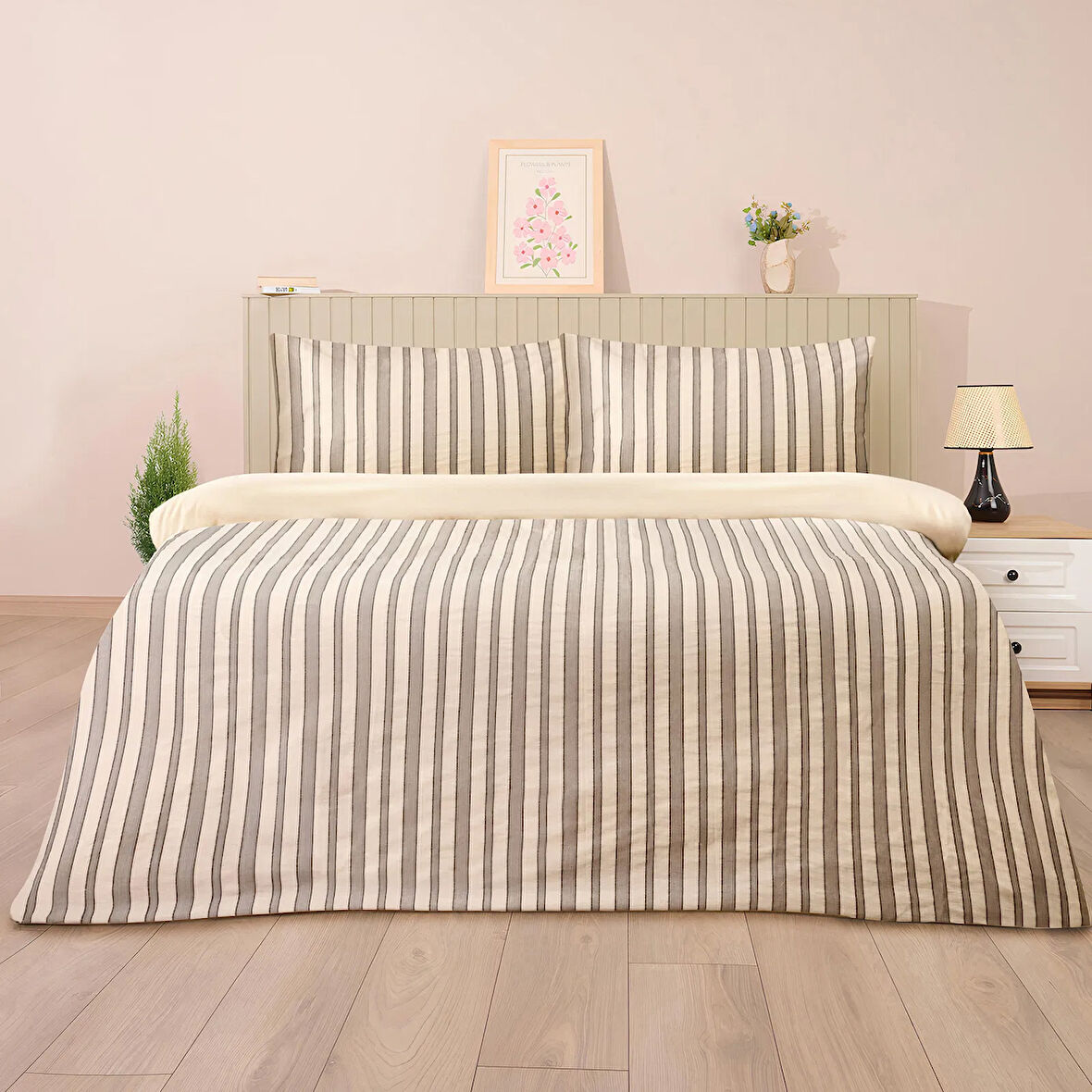 Soft Rene İpliği Boyalı Çift Kişilik Nevresim Takımı - Beyaz / Antrasit