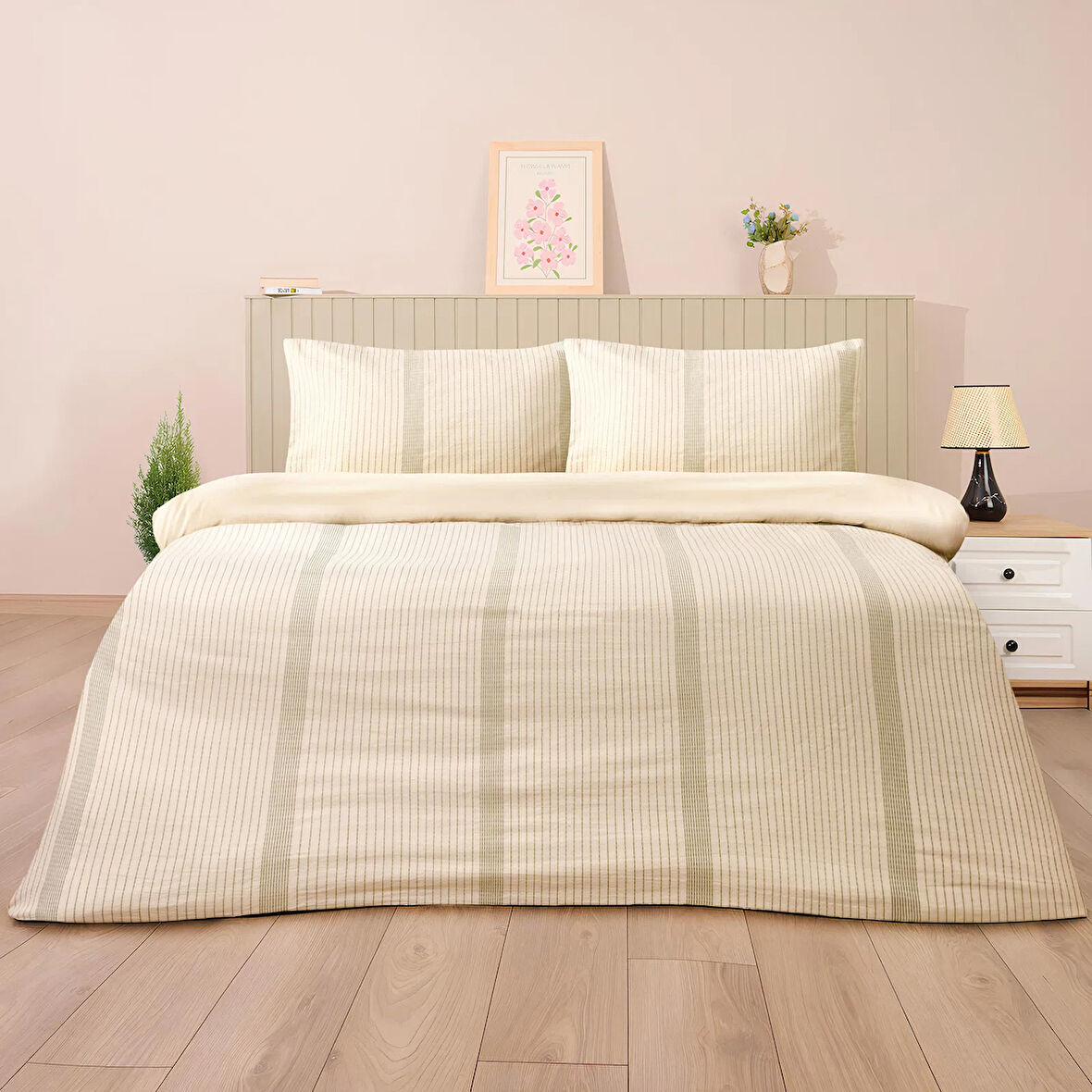 Soft Ciro İpliği Boyalı Çift Kişilik Nevresim Takımı - Yeşil