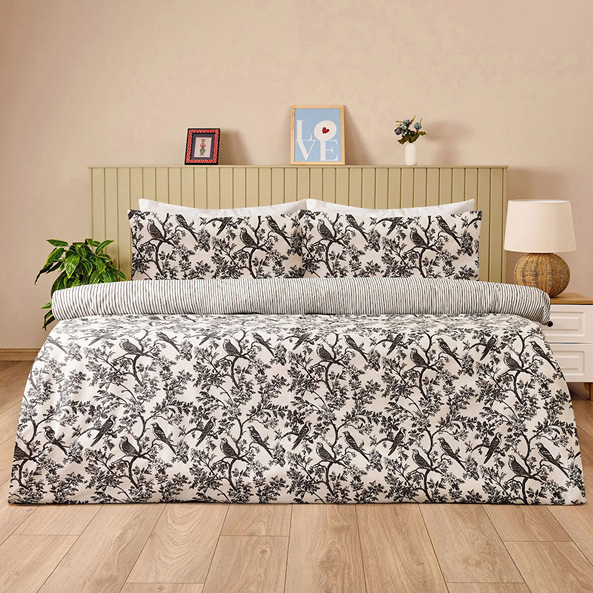 Soft Peace Çift Kişilik Nevresim Takımı - Beyaz / Antrasit