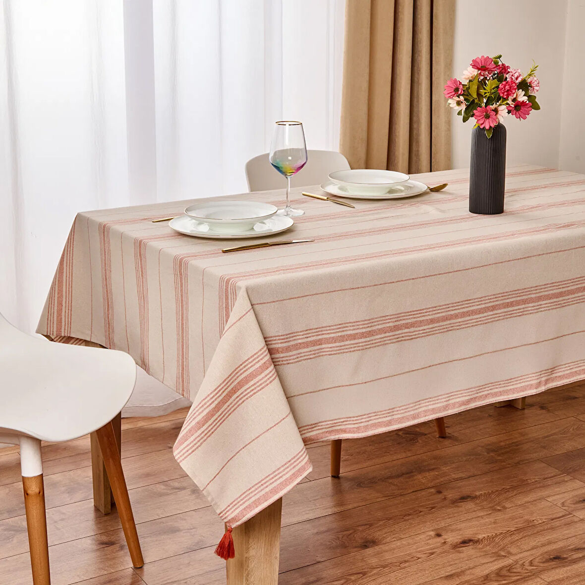 Tarçın Masa Örtüsü - Ekru / Kiremit - 150x200 cm