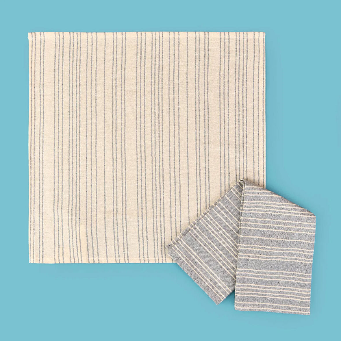 Lulea 2'li Kurulama Bezi - Ekru / Mavi - 45x45 cm