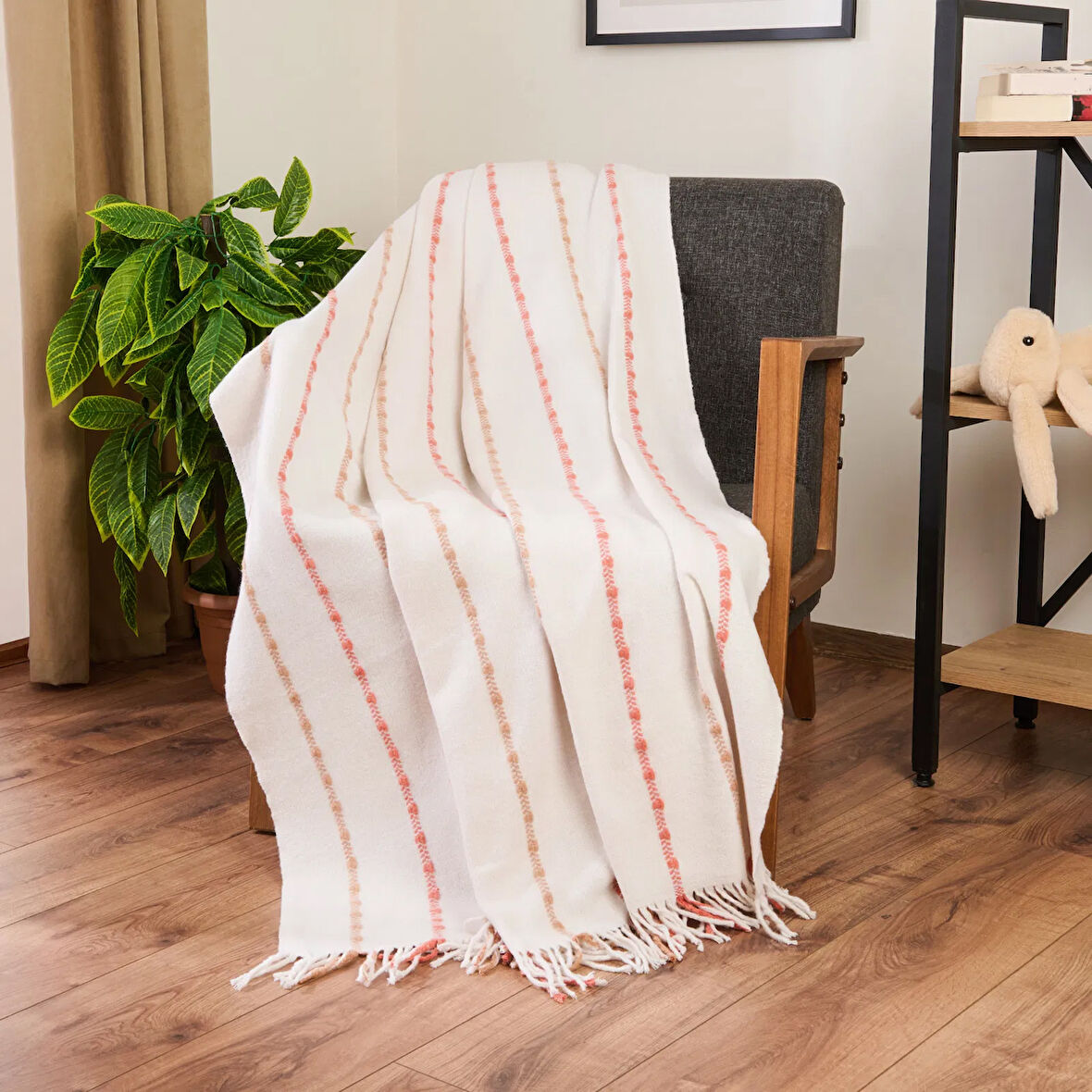 Soft Elvia Pamuklu Tv Battaniyesi - Krem - 130x170 cm