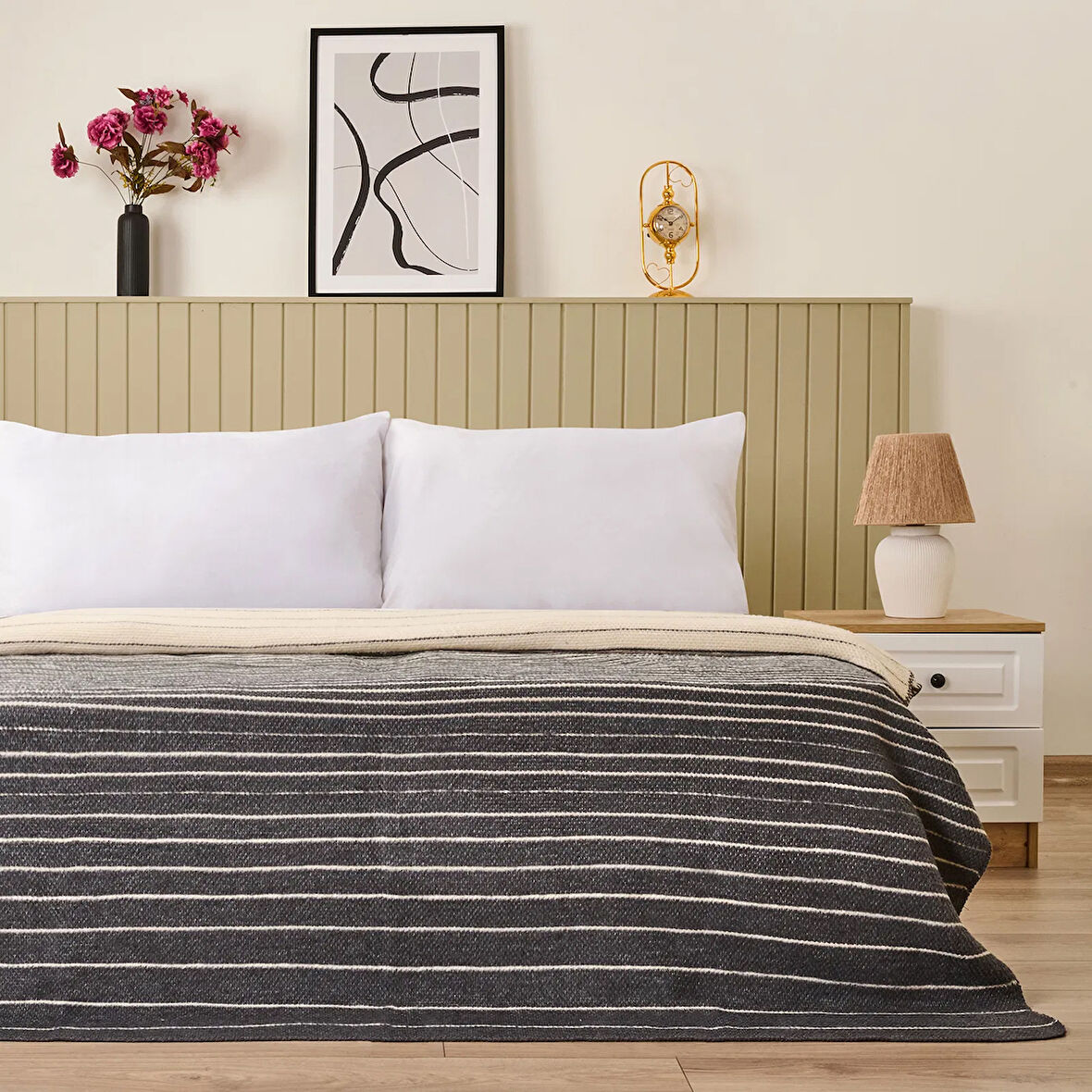 Soft Victor Pamuklu Çift Kişilik Battaniye - Antrasit - 200x220 cm