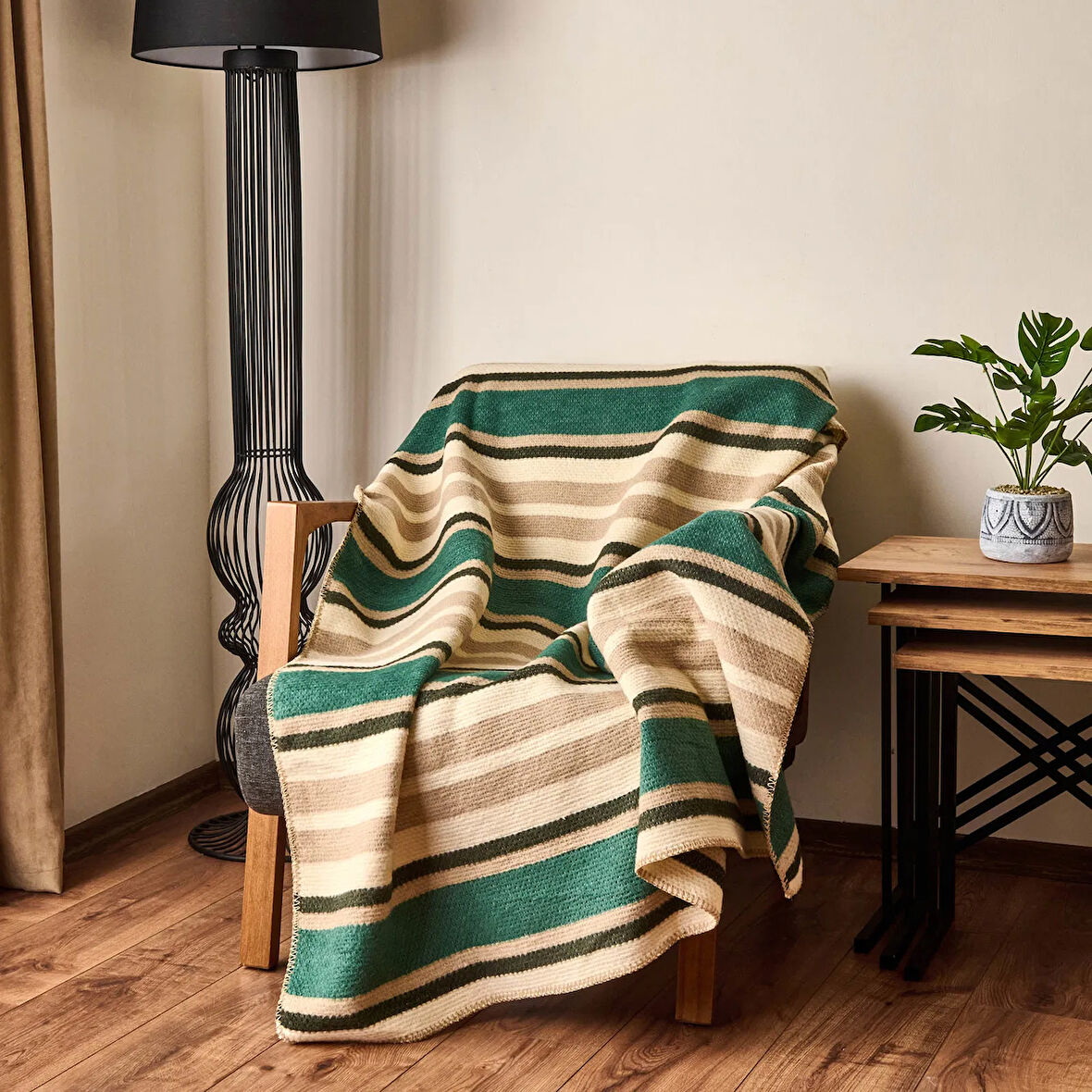 Soft Huzra Pamuklu Tv Battaniyesi - Yeşil - 130x170 cm