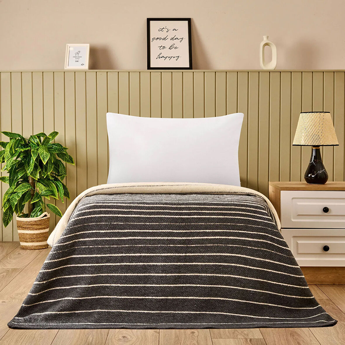 Soft Victor Pamuklu Tek Kişilik Battaniye - Antrasit - 150x200 cm