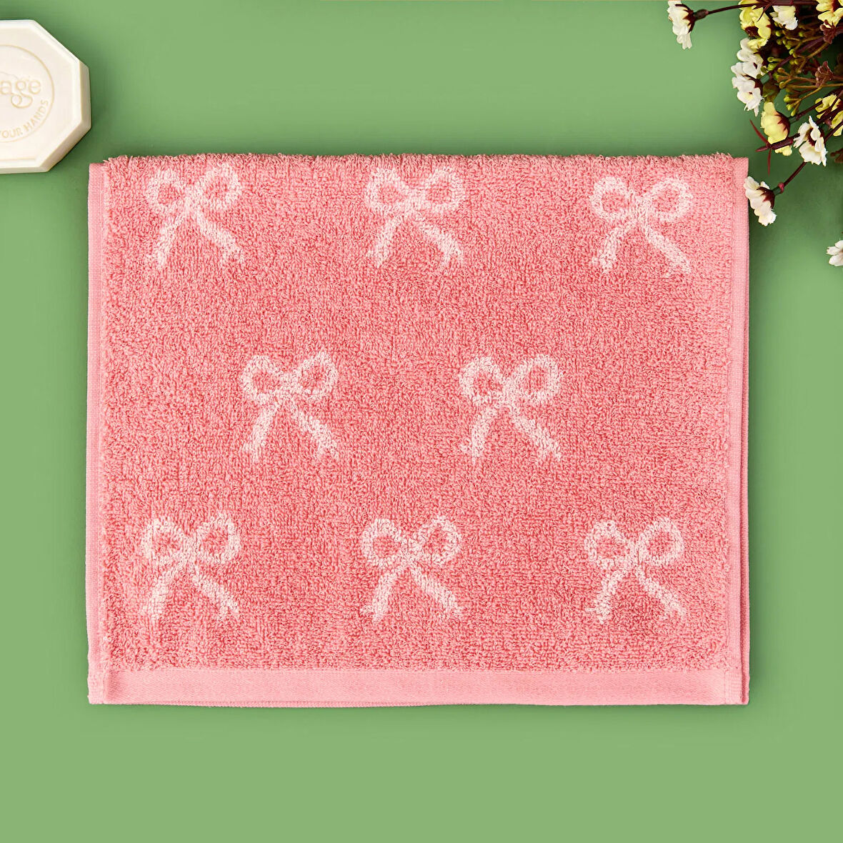 Soft Ribbon El Havlusu - Ekru / Pembe - 30x50 cm