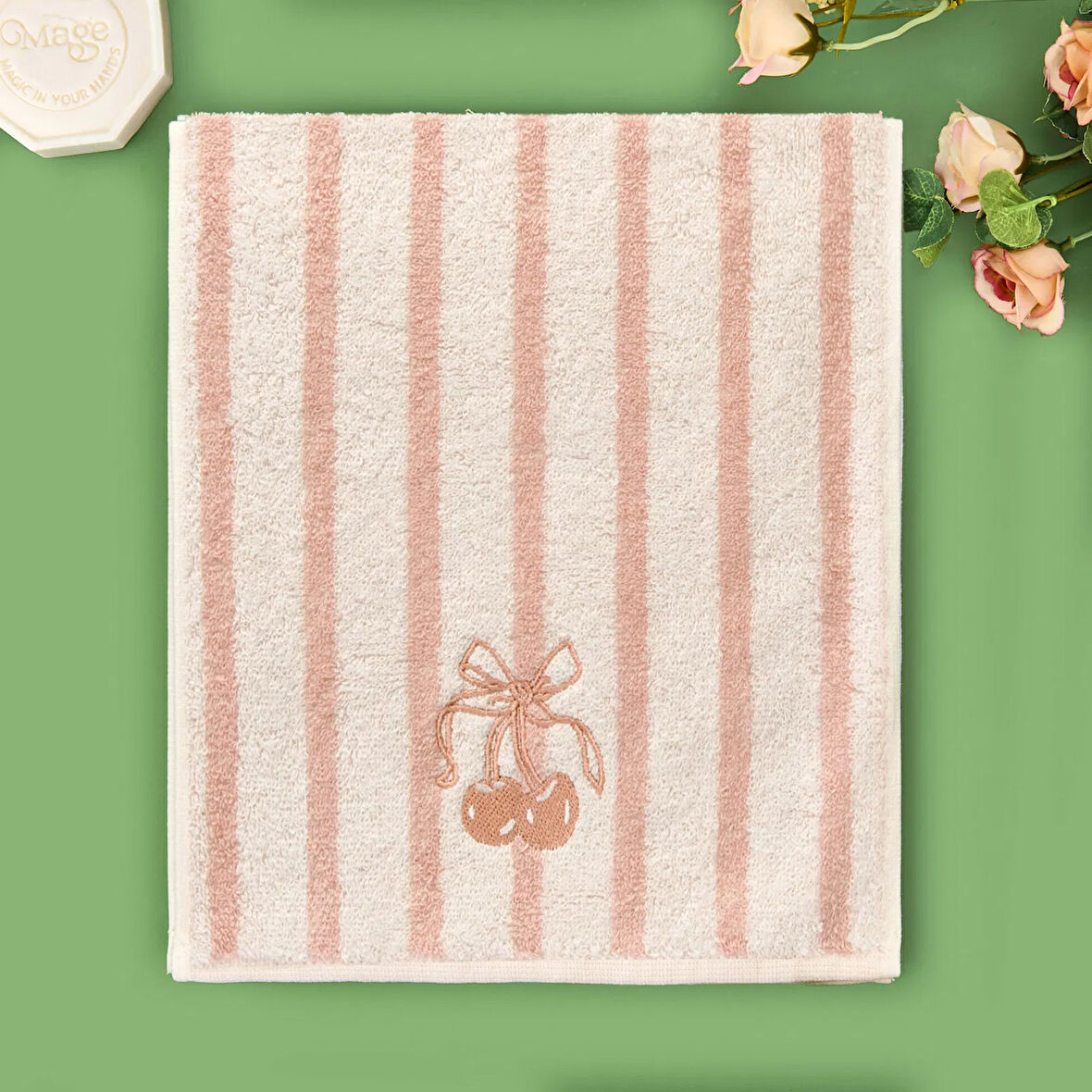 Soft Bemba El Havlusu - Ekru / Pembe - 30x50 cm