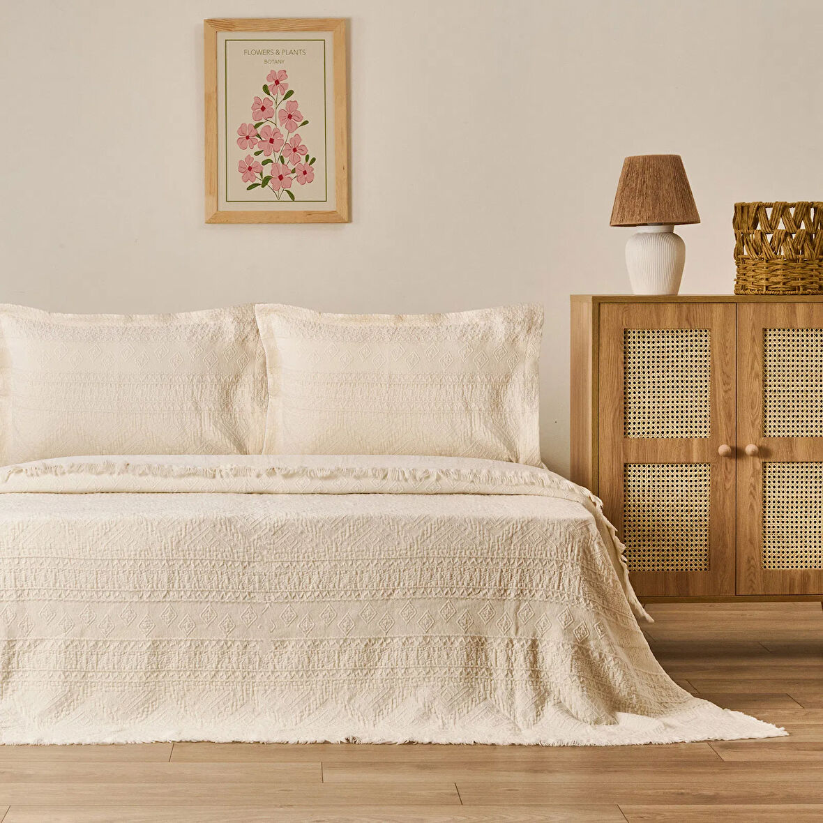 Soft Salhi Çift Kişilik Yatak Örtüsü Seti - Krem - 230x240 cm