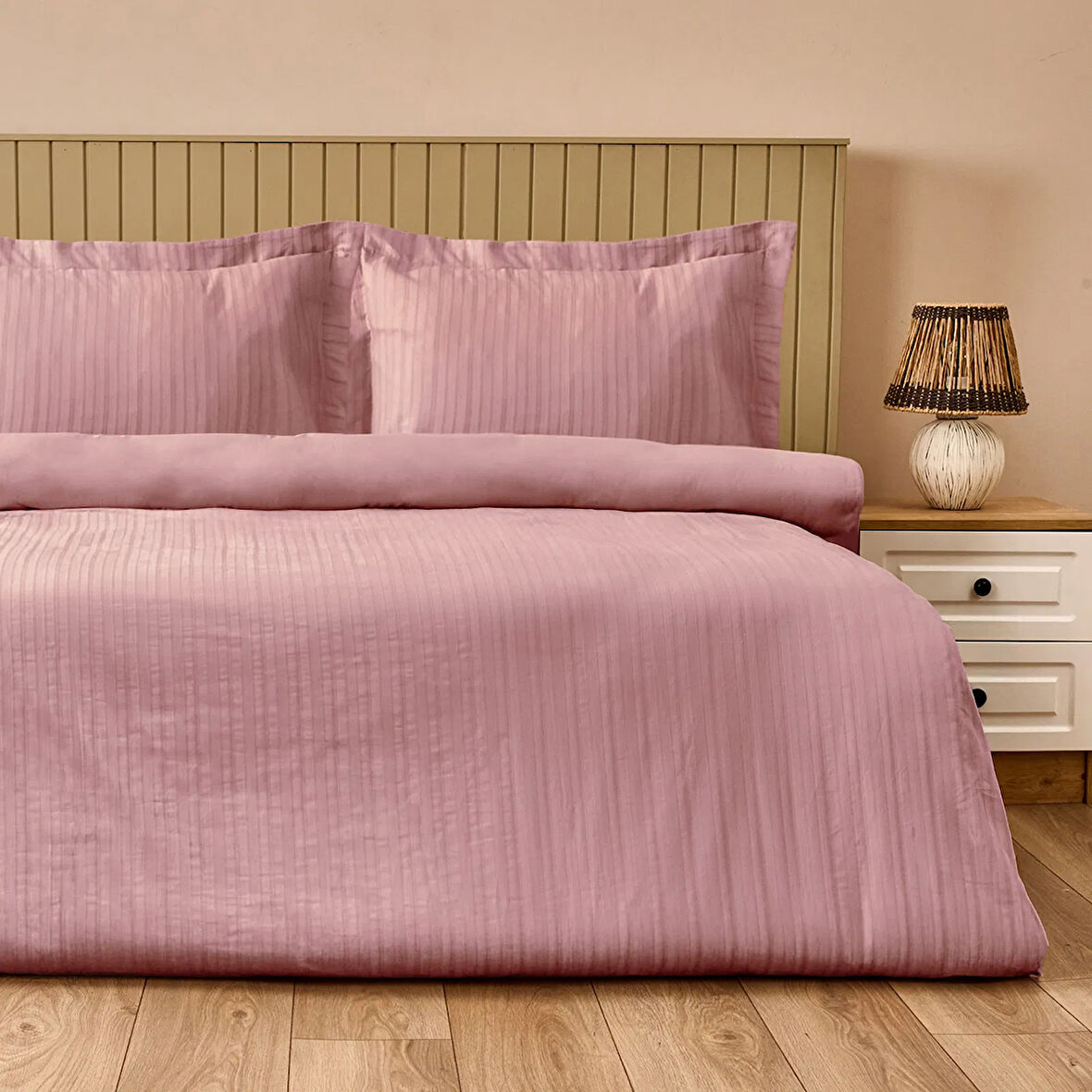 Soft Dobby Weave Çift Kişilik Nevresim Takımı - Gülkurusu