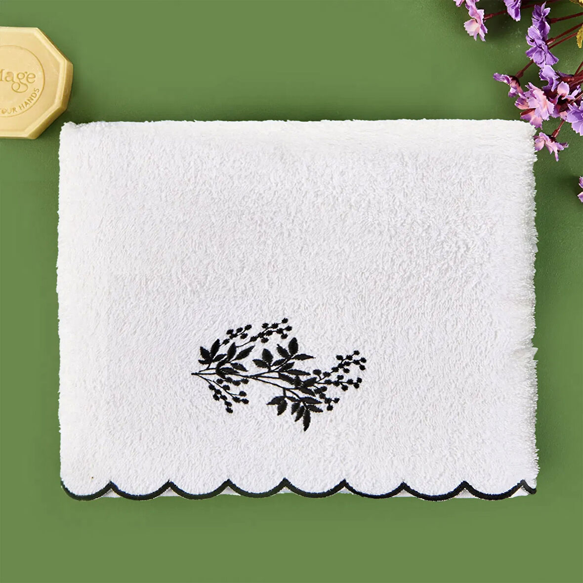 Soft French Cottage Onda Yüz Havlusu - Ekru / Siyah - 50x90 cm