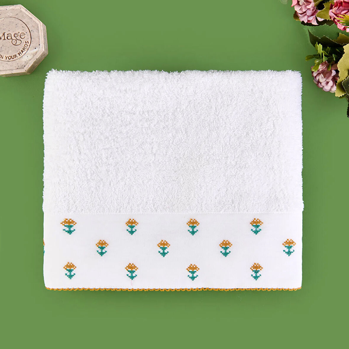 Soft Urban Delight Braga Yüz Havlusu - Ekru / Hardal - 50x90 cm