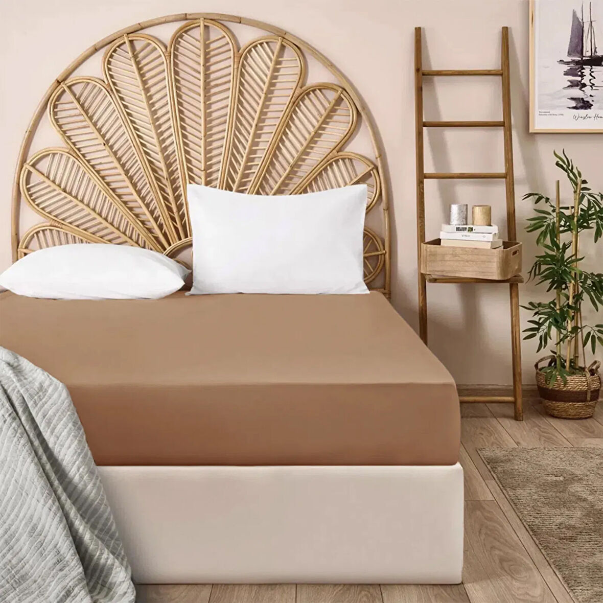 Soft Basic Çift Kişilik Düz Kenar Çarşaf - Karamel - 240x260 cm