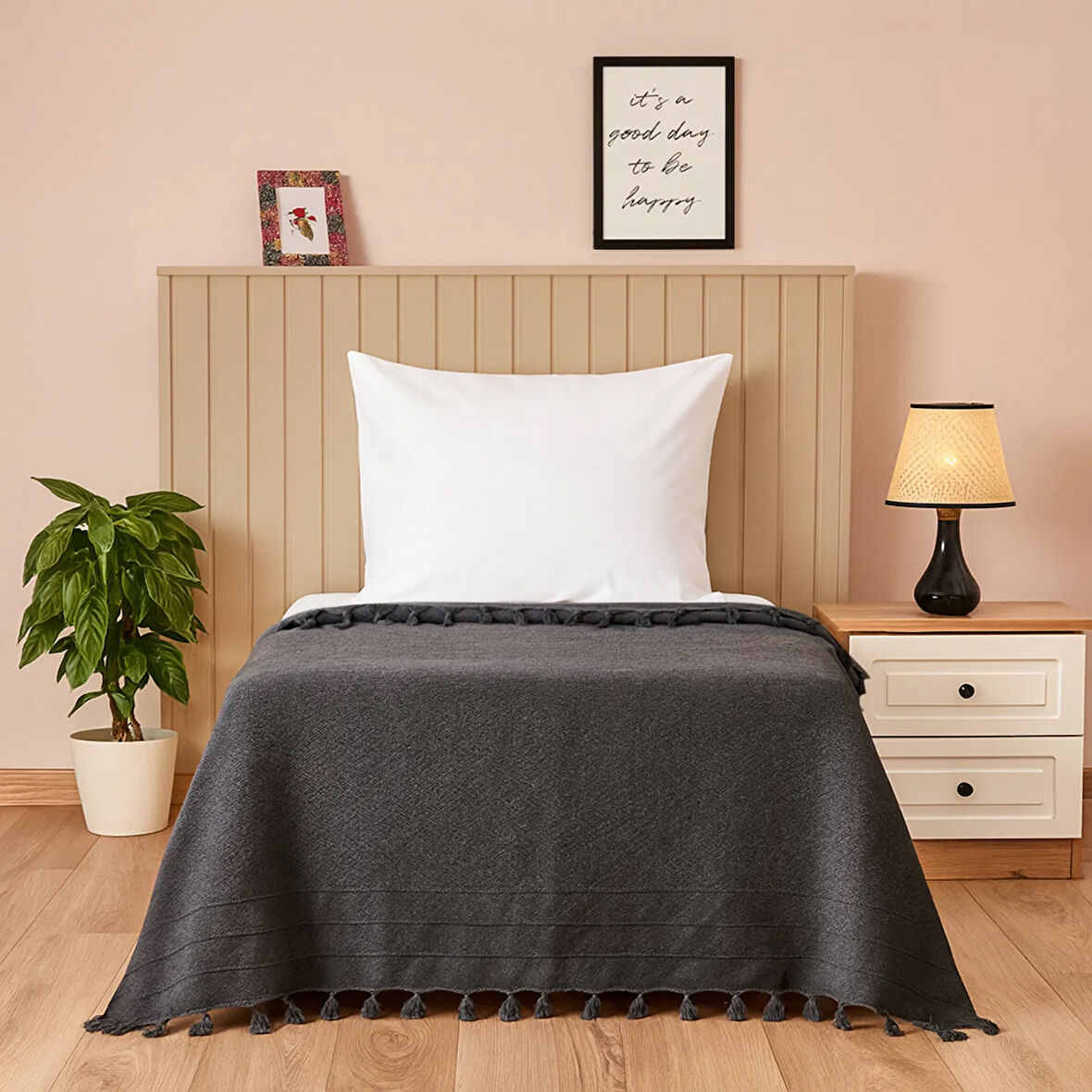 Soft Arven Tek Kişilik Yatak Örtüsü - Antrasit - 160x230 cm