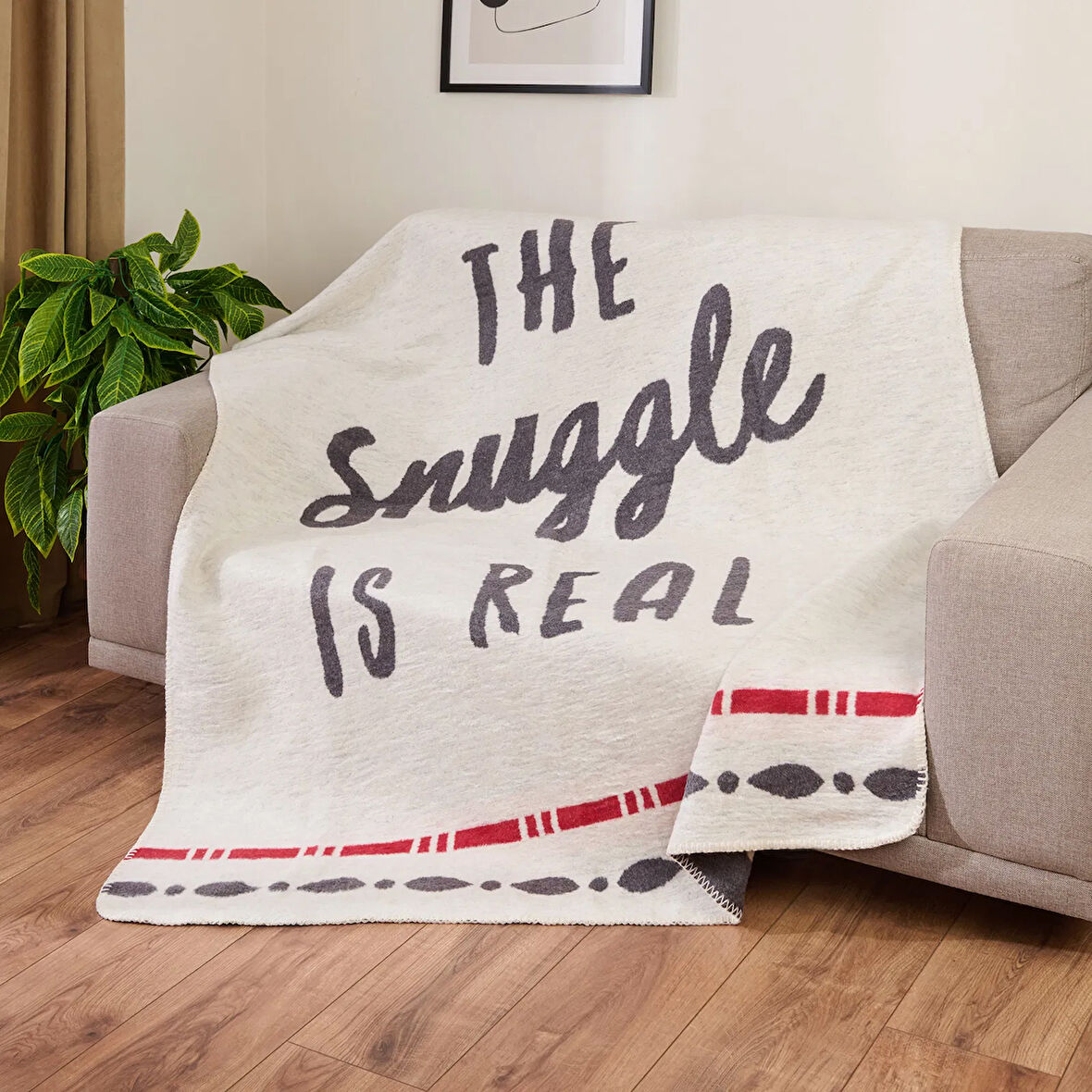 Soft Cozy Pamuklu Tv Battaniyesi - Ekru / Antrasit - 130x170 cm