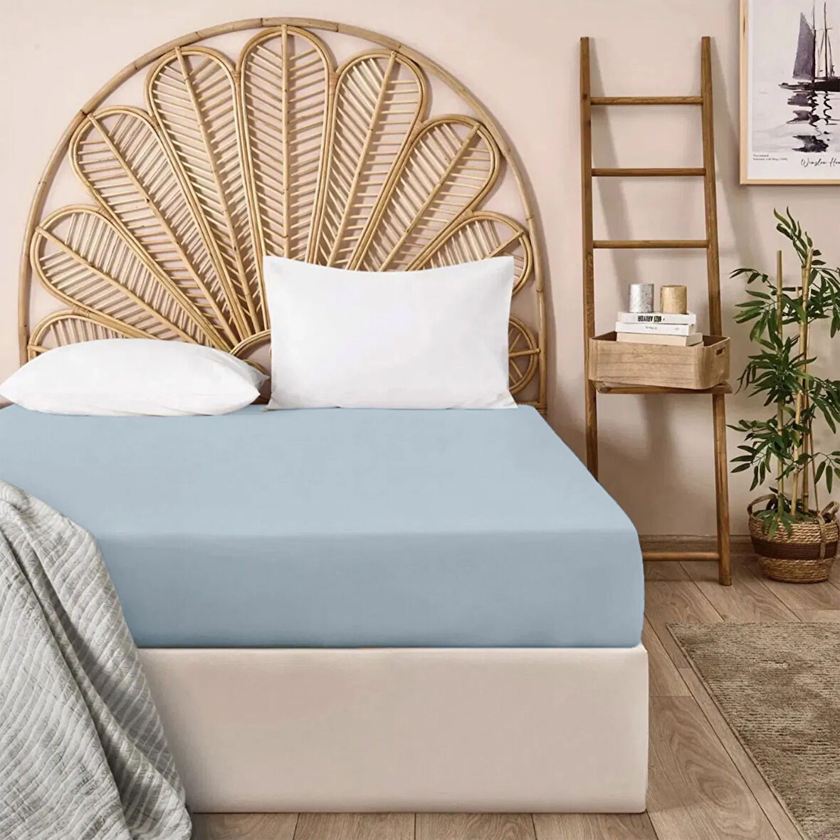 Soft Penye Çift Kişilik Lastikli Çarşaf - Mavi - 160x200 cm