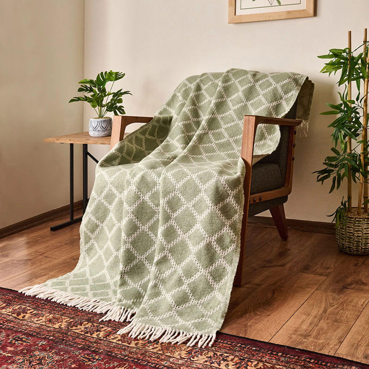 Soft Zivra Pamuklu Tv Battaniyesi - Yeşil - 130x170 cm