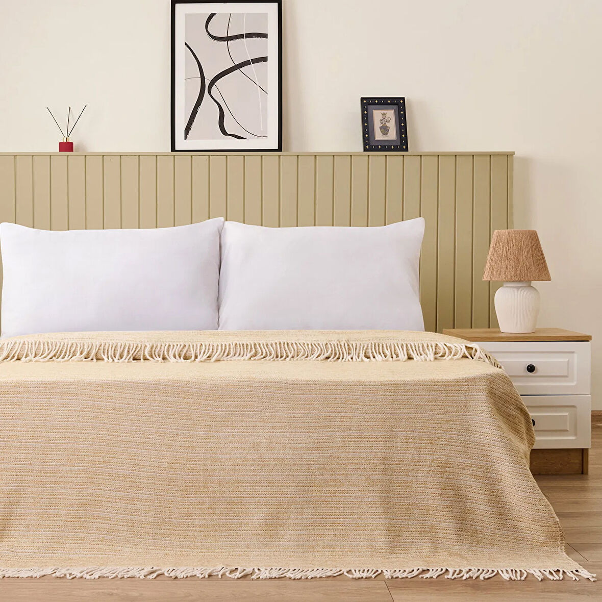 Soft Luma Pamuklu Çift Kişilik Battaniye - Bej / Krem - 200x220 cm