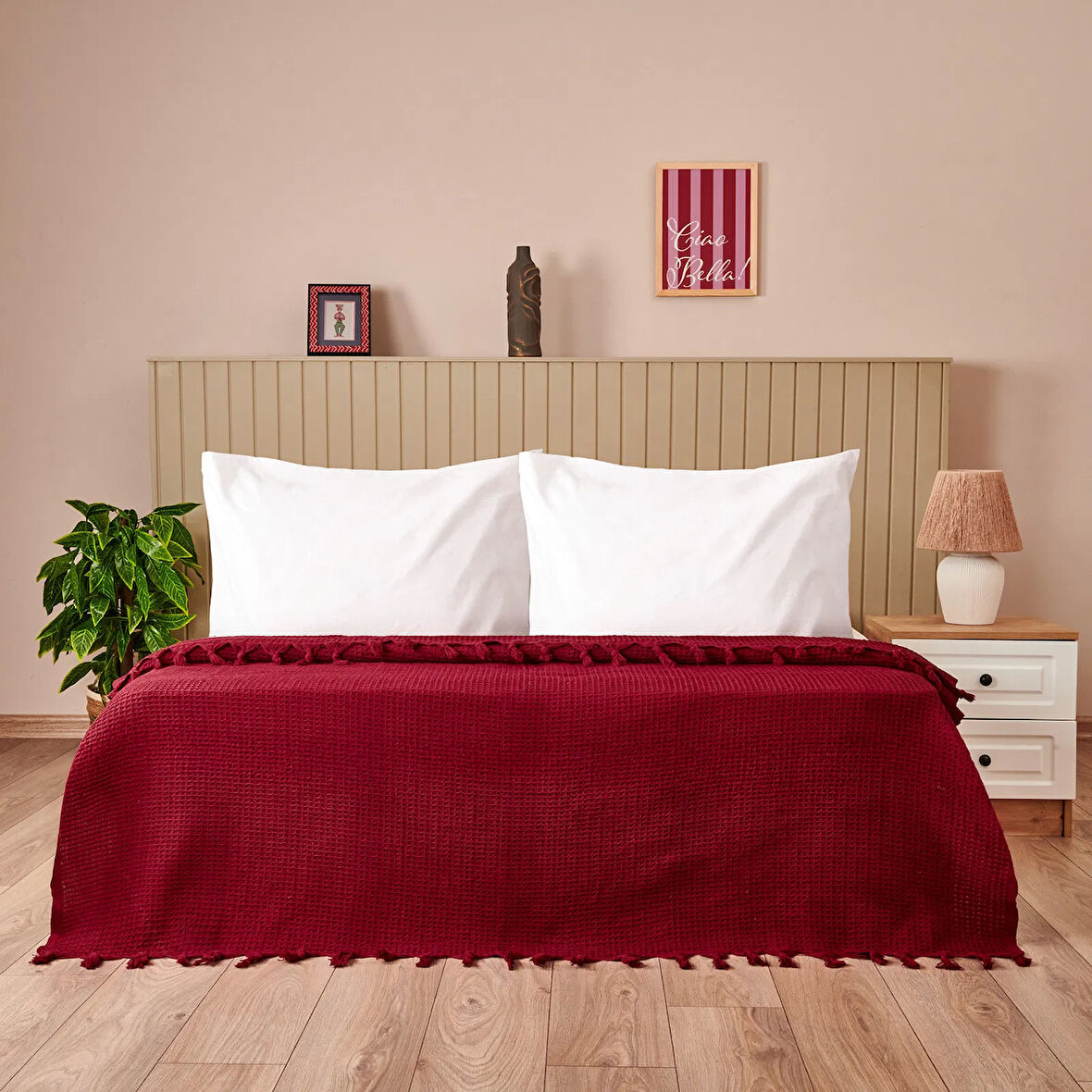 Soft Alora Çift Kişilik Yatak Örtüsü - Kırmızı - 200x230 cm