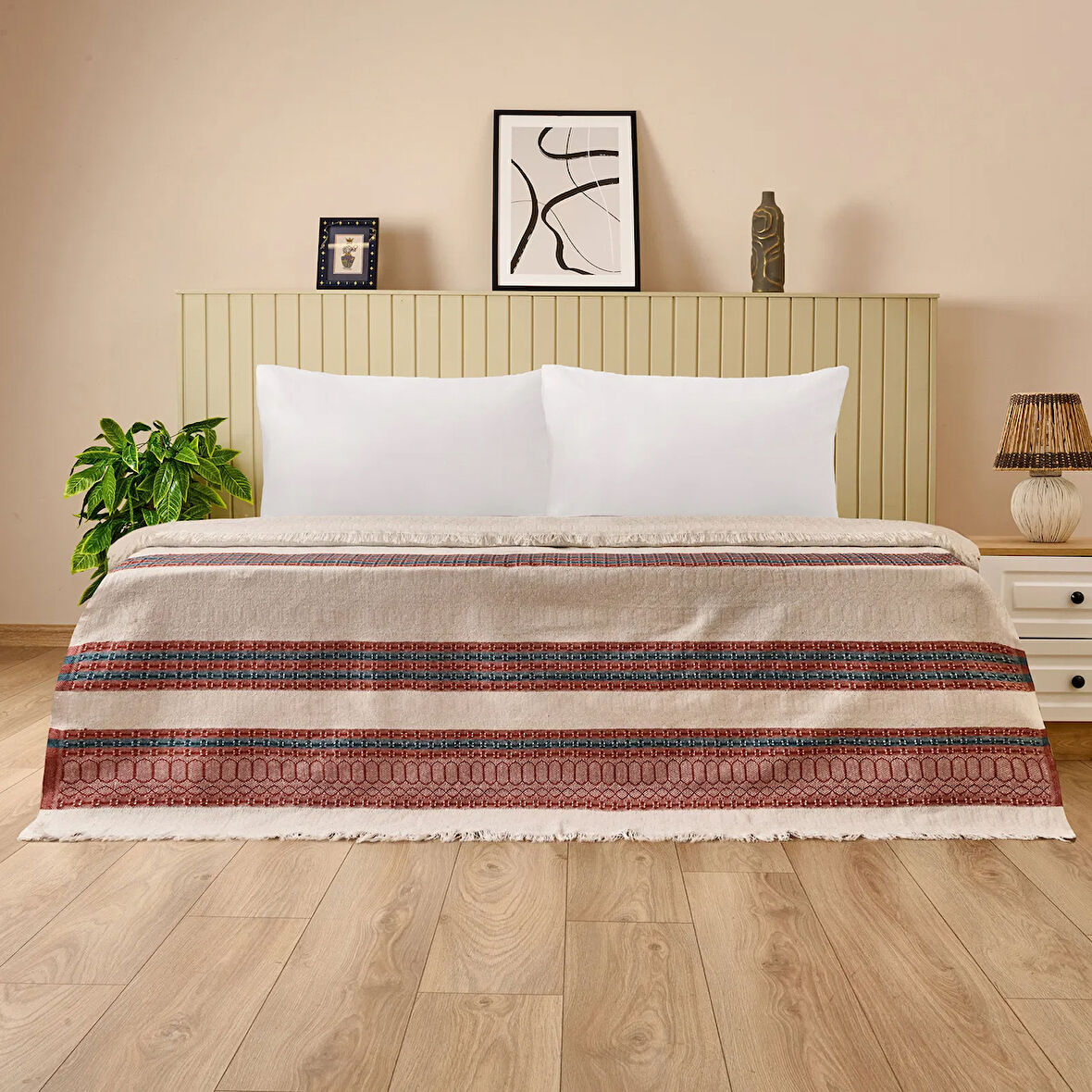 Soft Marun Tek Kişilik Yatak Örtüsü - Ekru / Kırmızı - 160x230 cm