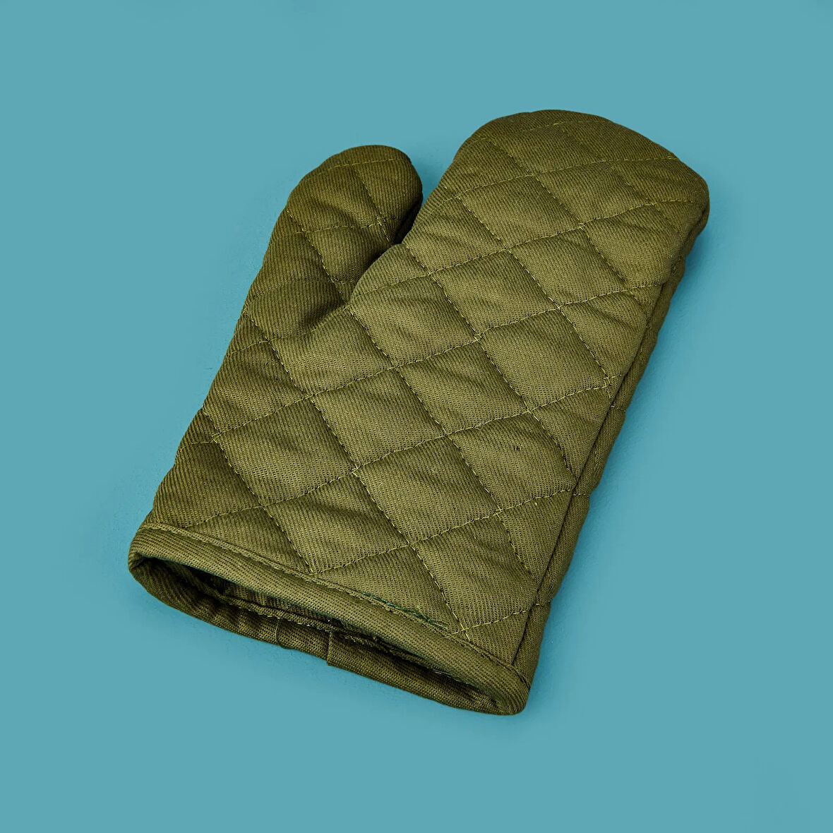 Gabardin Fırın Eldiveni - Yeşil - 17x30 cm