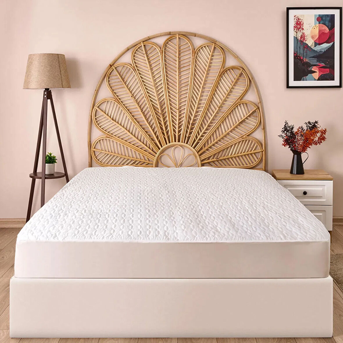 Soft Kapitoneli Sıvı Geçirmez Fitted Çift Kişilik Alez - Beyaz - 160x200 cm