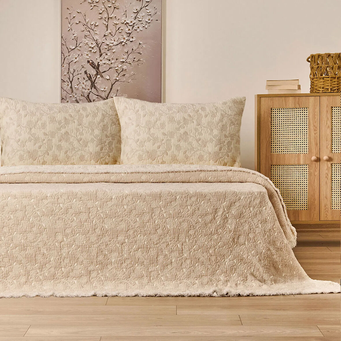 Soft Selimi Çift Kişilik Yatak Örtüsü Seti - Bej - 230x250 cm