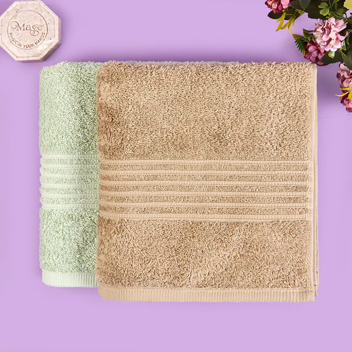 Soft Samantha 2'li Havlu Seti - Mint / Bej - 50x100 cm