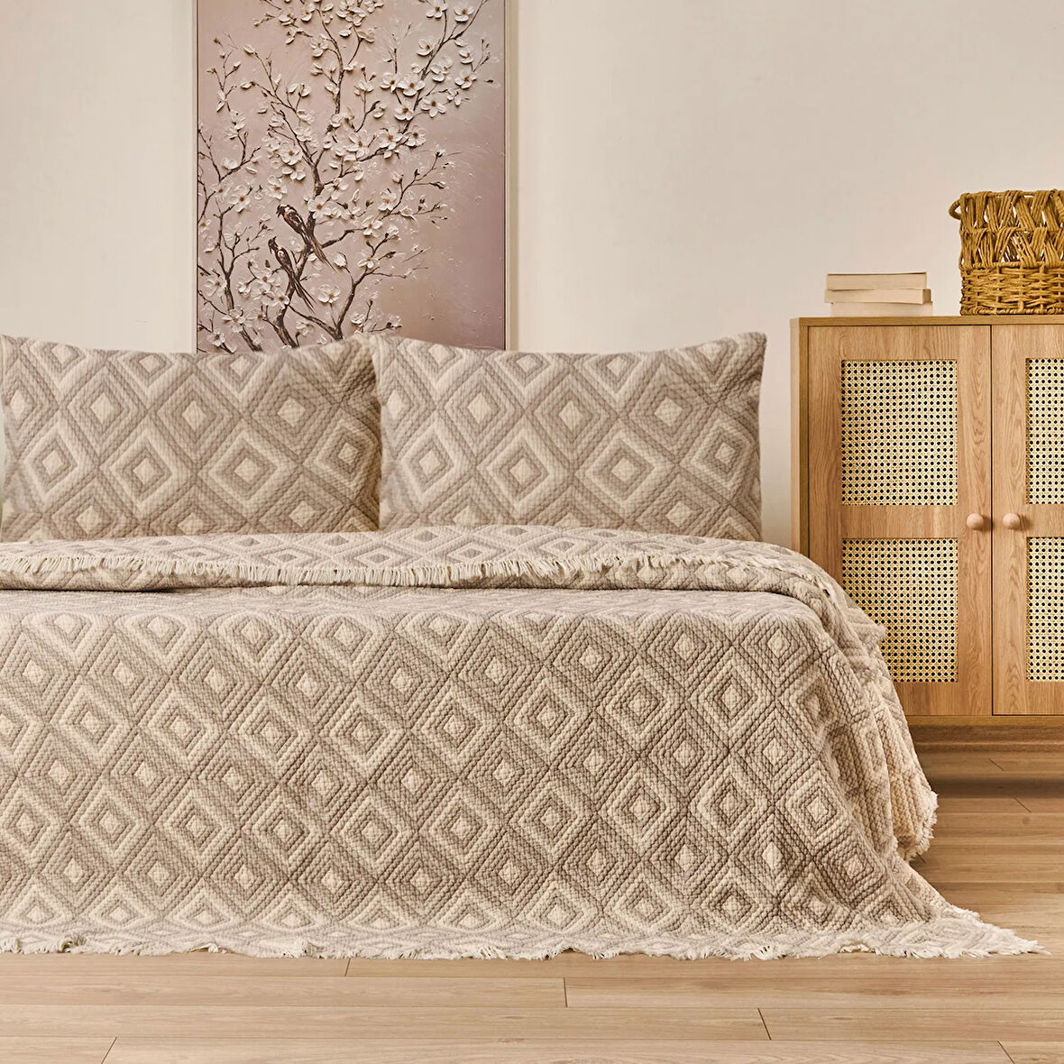 Soft Tamyr Çift Kişilik Yatak Örtüsü Seti - Bej - 230x250 cm