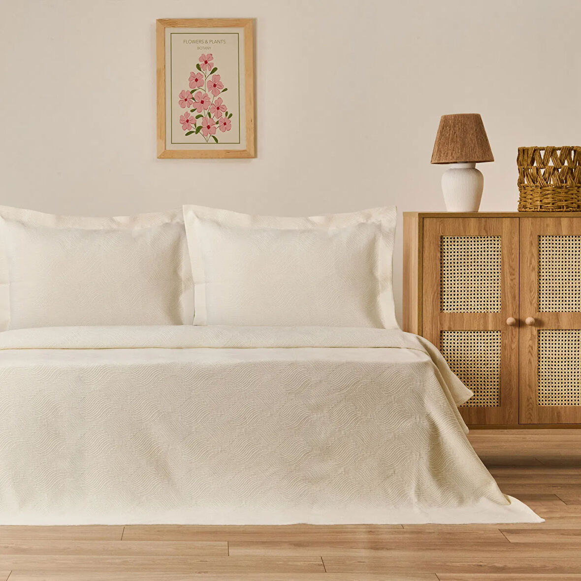 Soft Velinora Çift Kişilik Yatak Örtüsü Seti - Krem - 220x240 cm