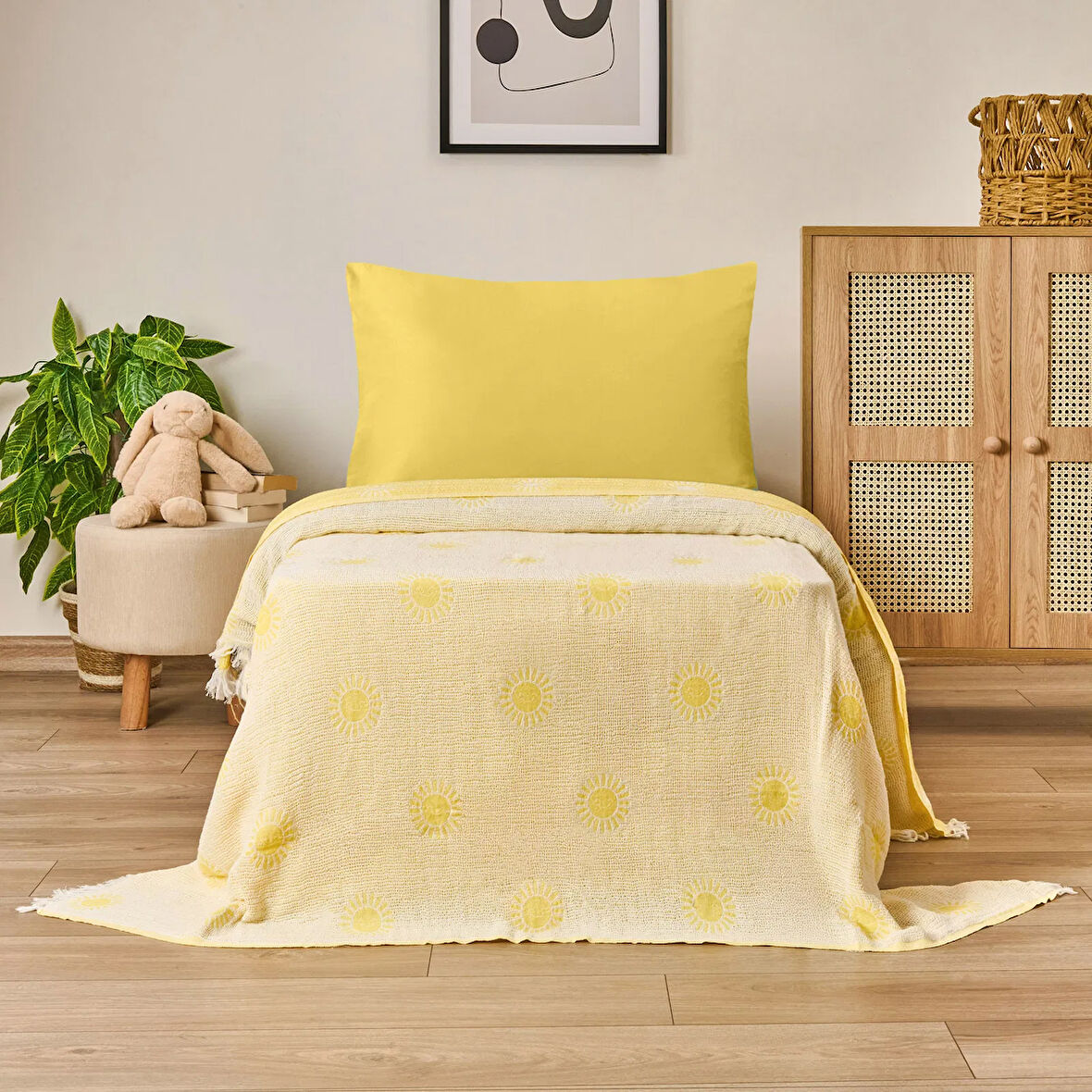 Soft Sun Çift Taraflı Çocuk Pikesi - Sarı - 160x220 cm