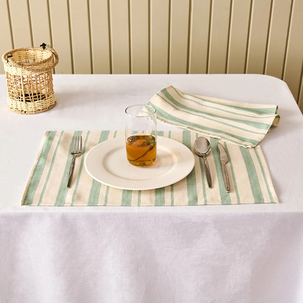 Soft Alno 2'li Amerikan Servis - Ekru / Yeşil - 30x50 cm