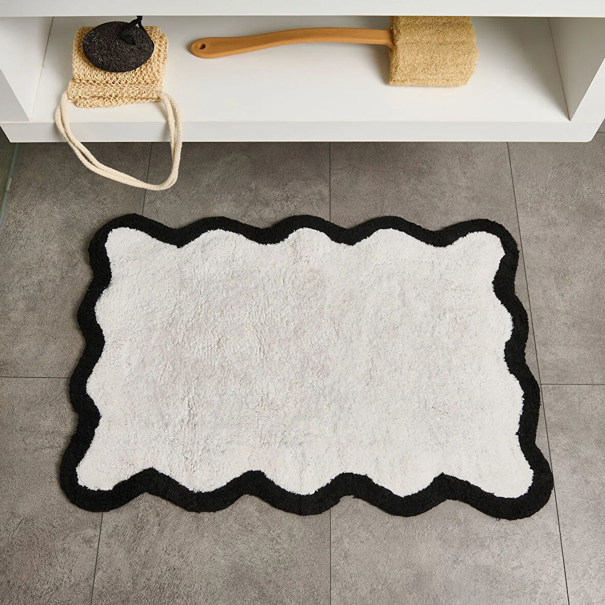 Soft Elegant Tufting Banyo Paspası - Beyaz - 60x90 cm