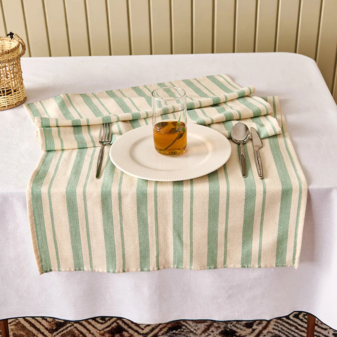 Soft Alno Runner - Ekru / Yeşil - 50x140 cm