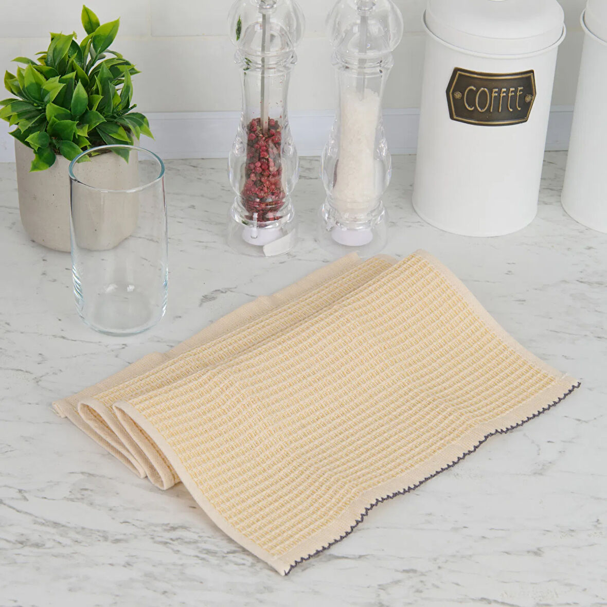 Soft Waffle Mutfak Havlusu - Sarı - 30x50 cm