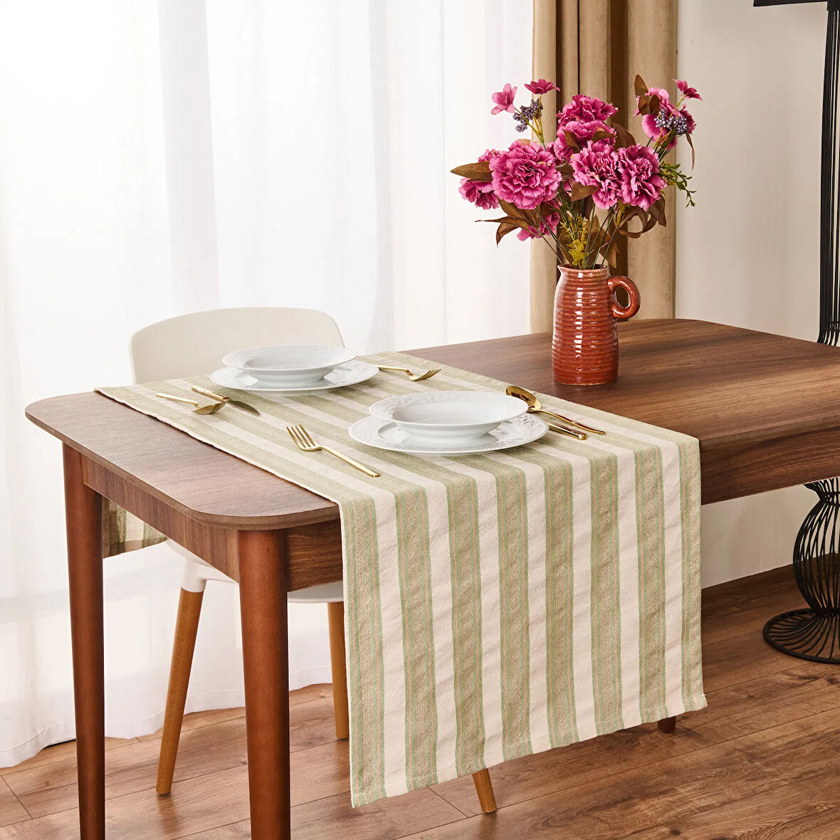 Soft Freya Runner - Yeşil / Ekru - 50x130 cm