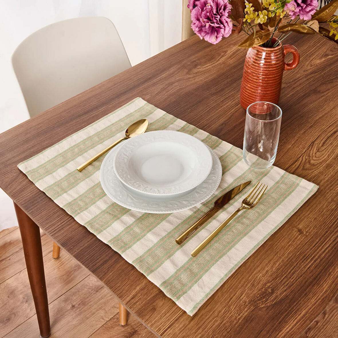 Soft Freya 2'li Amerikan Servis - Yeşil / Ekru - 35x50 cm