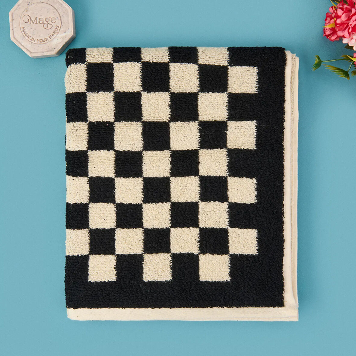 Soft Elena Yüz Havlusu - Ekru / Siyah - 50x90 cm