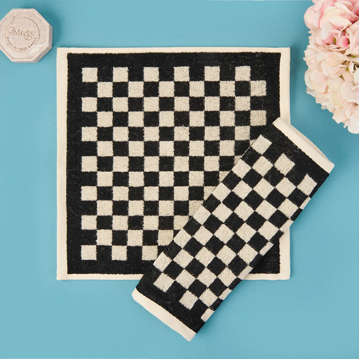 Soft Elena 2'li Havlu Seti - Ekru / Siyah - 30x30 cm