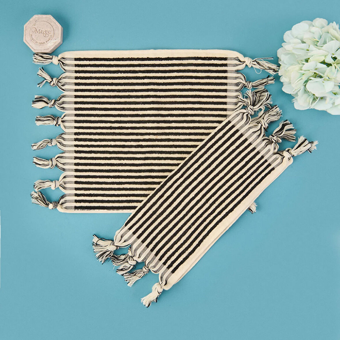 Soft Helga 2'li Havlu Seti - Ekru / Siyah - 30x30 cm