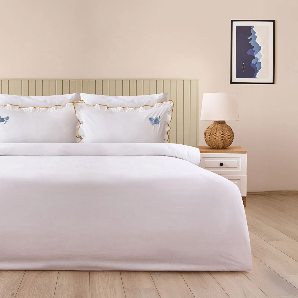 Soft Anthos Çift Kişilik Nevresim Takımı - Beyaz