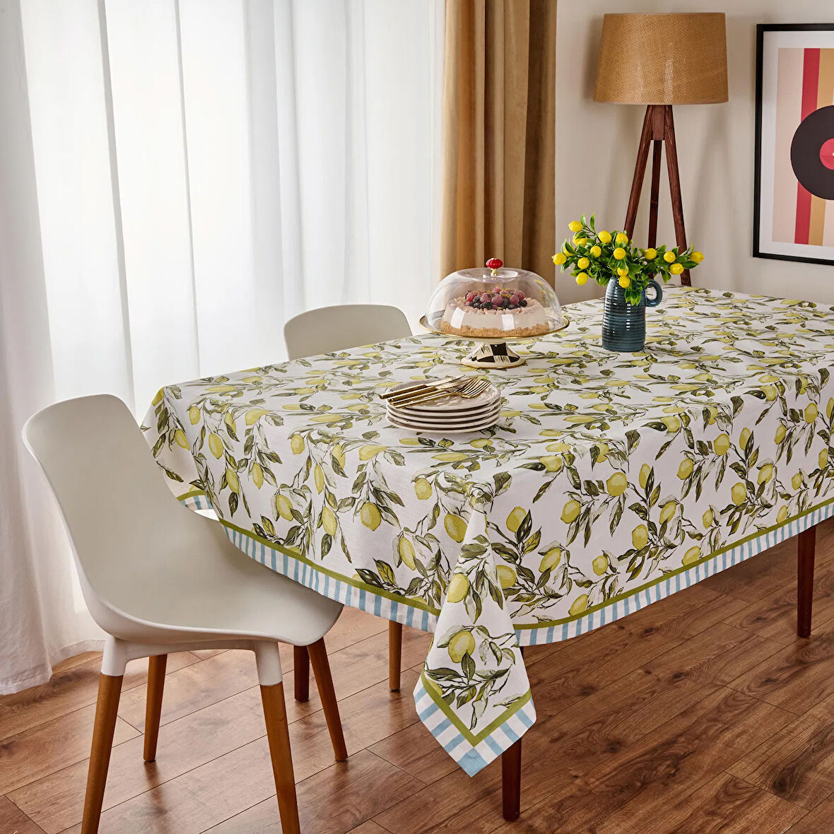 Soft Lime Cello Elvid Masa Örtüsü - Renkli - 140x220 cm