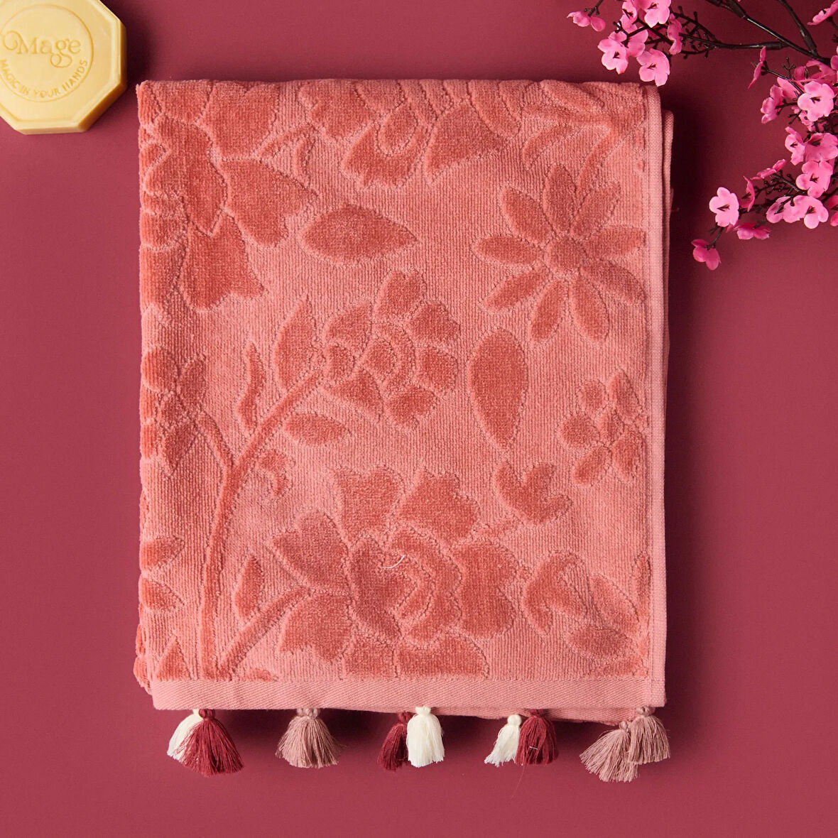 Soft Granny Summer Flos Yüz Havlusu - Gülkurusu - 50x90 cm