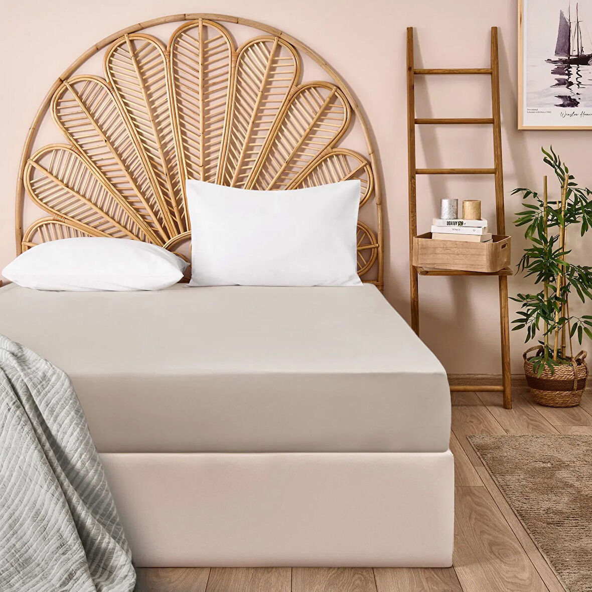 Soft Basic Çift Kişilik Lastikli Çarşaf - Bej - 160x200 cm