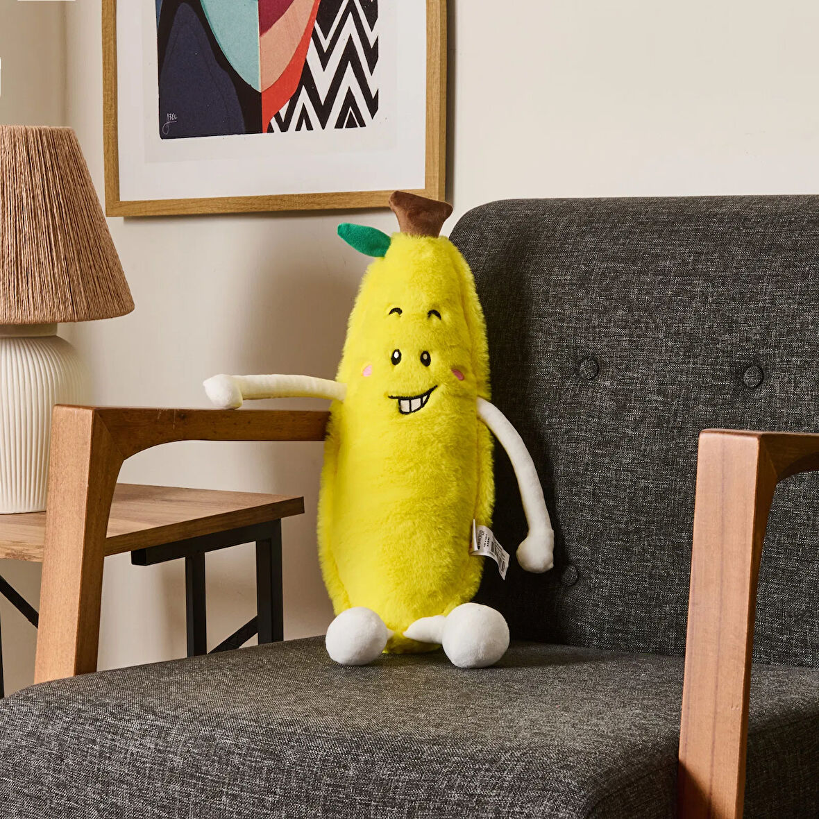 Soft Muz Figürlü Yastık - Sarı - 55x15 cm