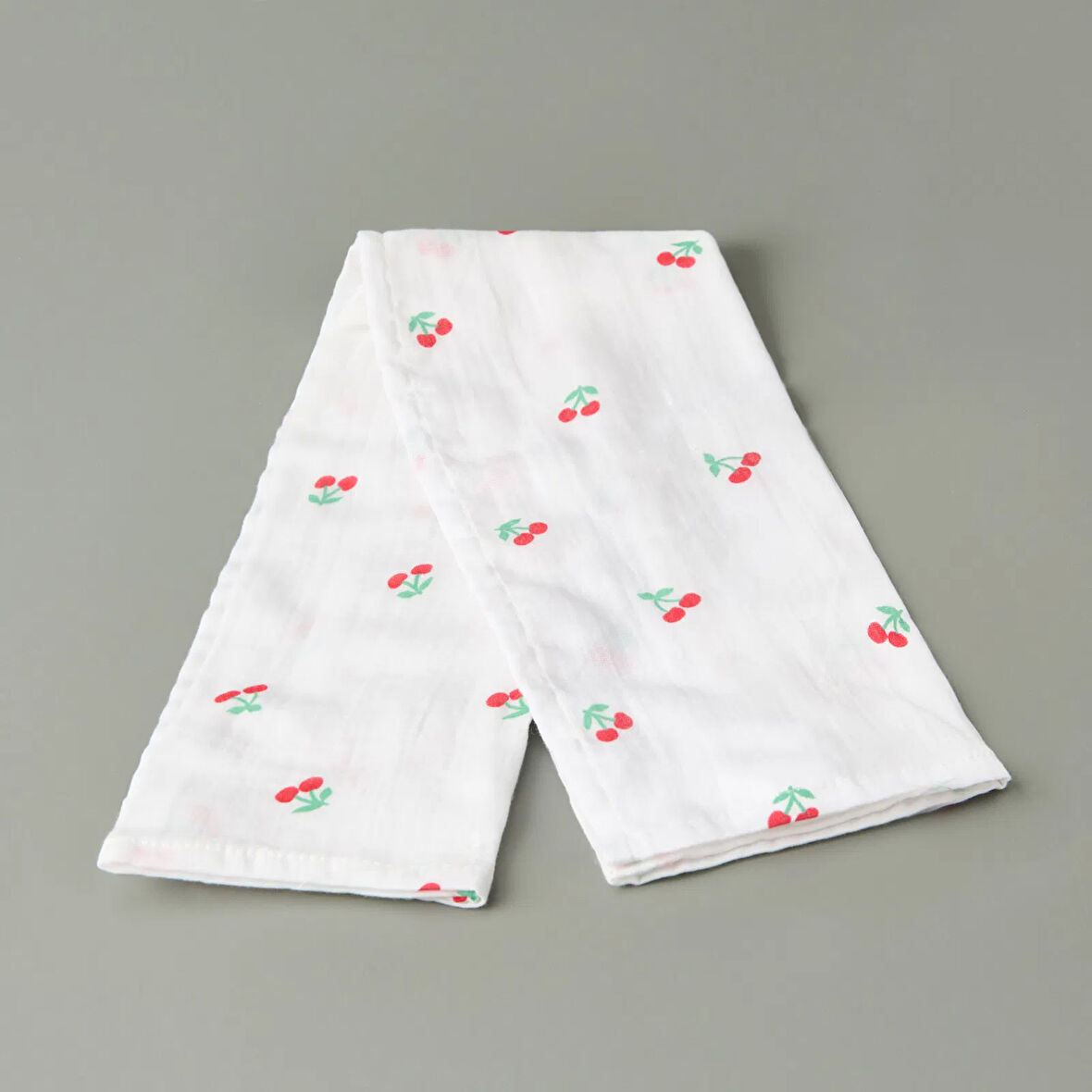 Soft Müslin Kiraz Desenli Kurulama Bezi - Beyaz - 40x60 cm