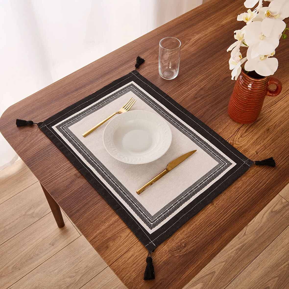 Soft Ethnic 2'li Amerikan Servis - Beyaz - 35x55 cm