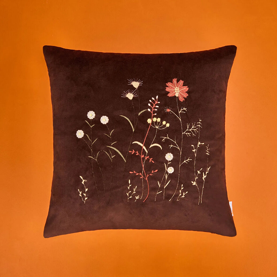 Soft Flora Kadife Kırlent - Kahverengi - 43x43 cm