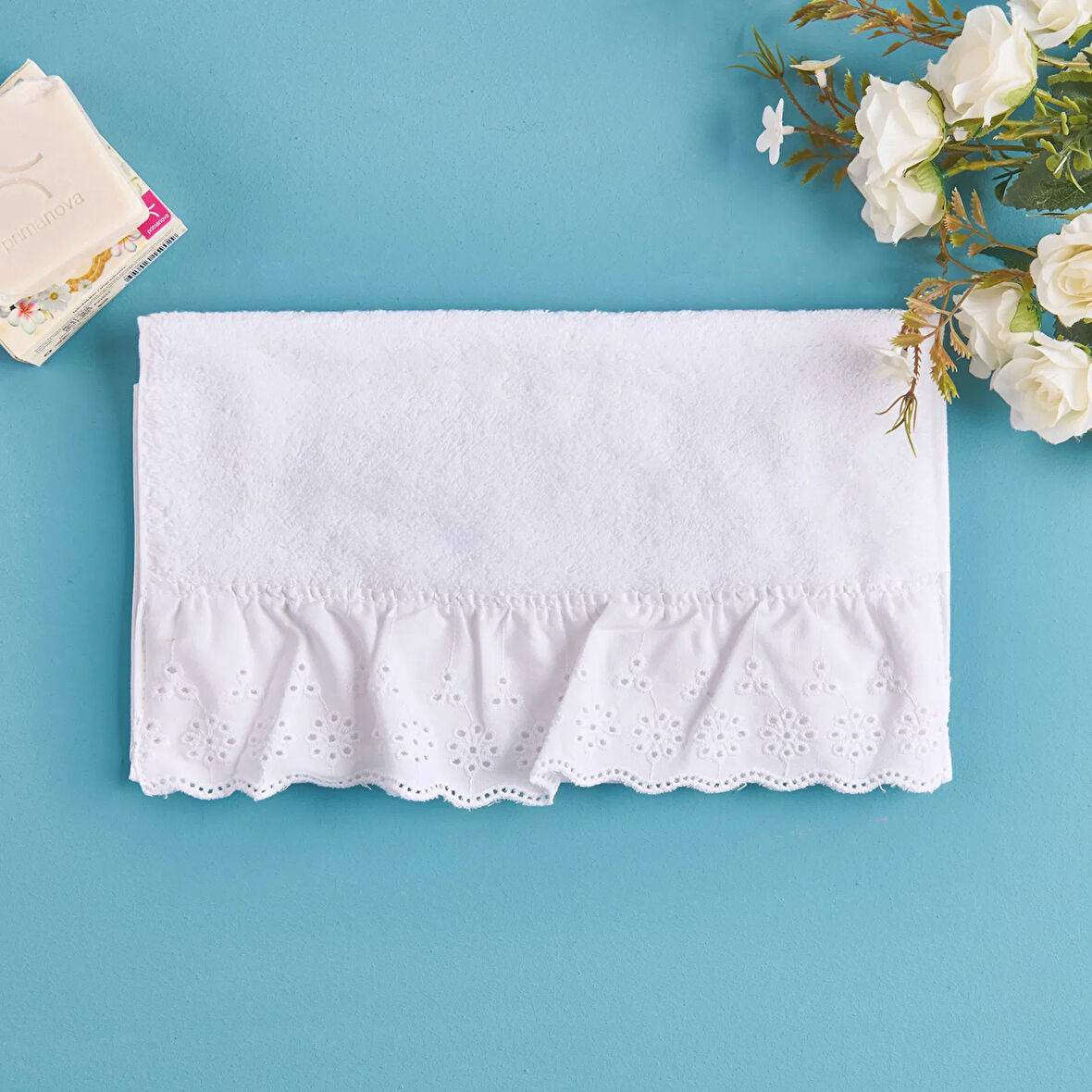 Soft Fırfırlı El Havlusu - Beyaz - 30x50 cm